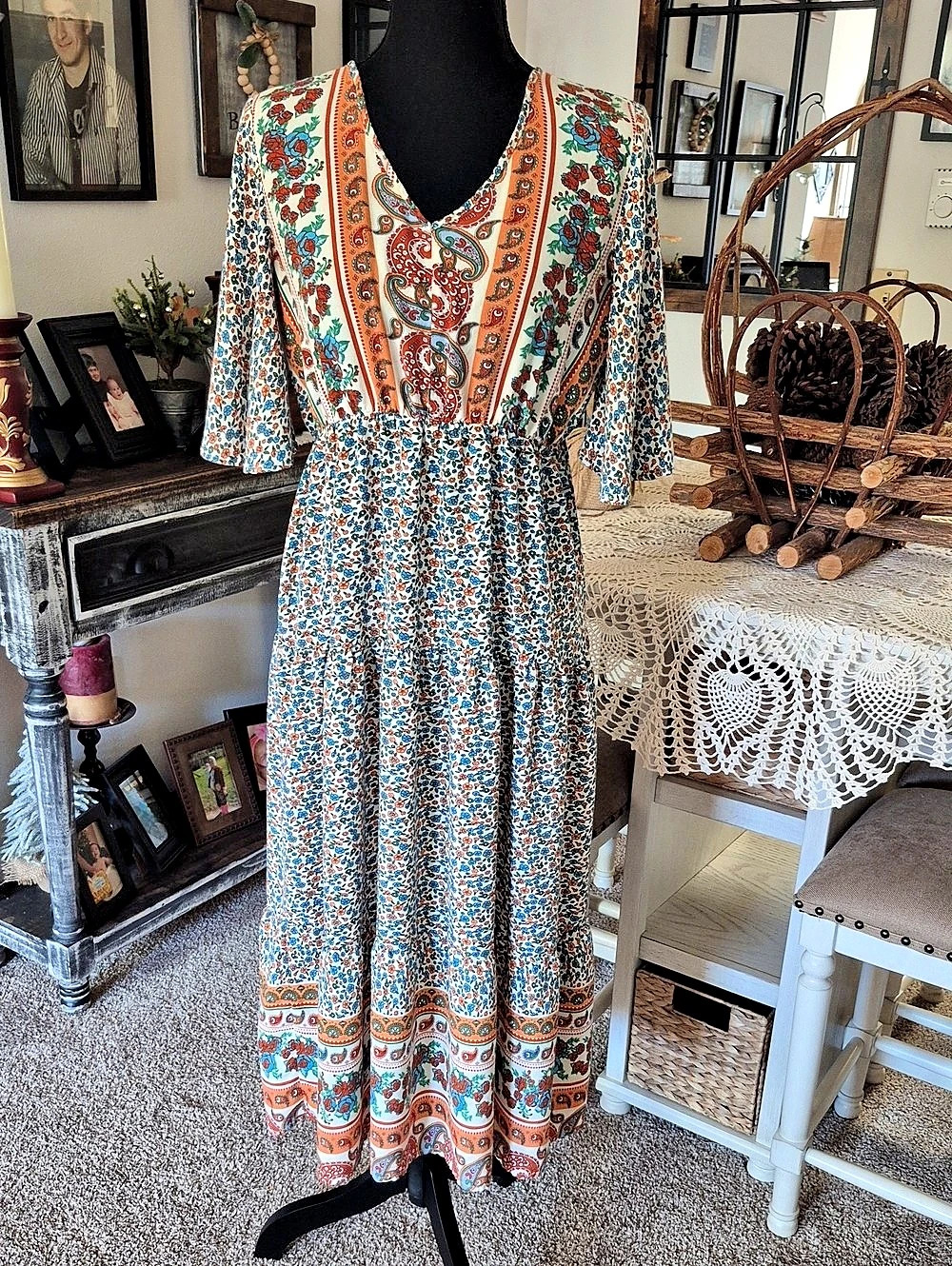 Kirundo - Floral Paisley Maxi Dress in White & Blue